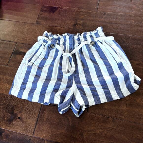 American Eagle Women's Small Blue White Striped Paperbag Shorts E High Waisted - Picture 1 of 7
